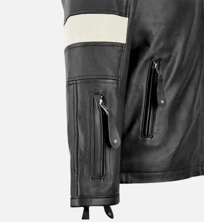 Men's Slim Fit Black & White Leather Jacket