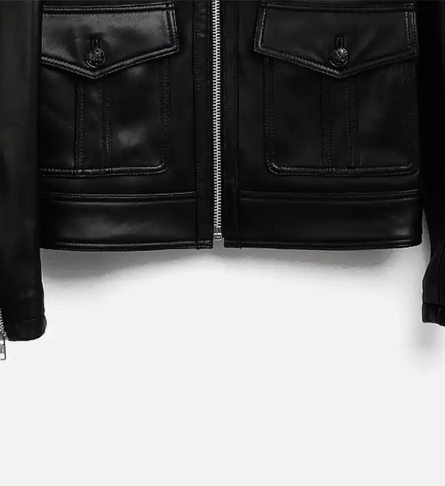 Men's Zip-Up Black Biker Leather Jacket