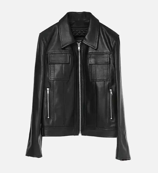 Men's Black Zip-Up Leather Jacket
