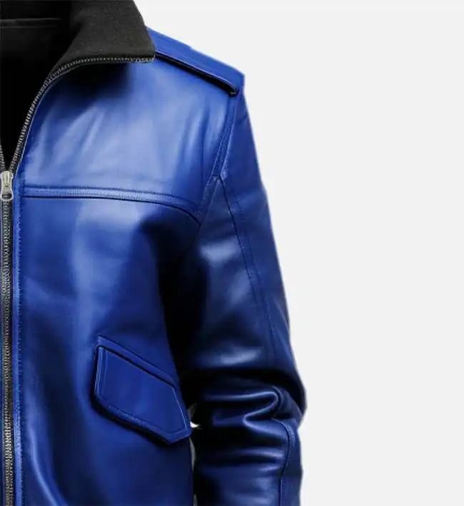 Men's Aviator Blue Leather Bomber Jacket