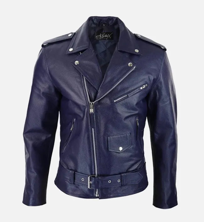 Men's Blue Runway Biker Leather Jacket