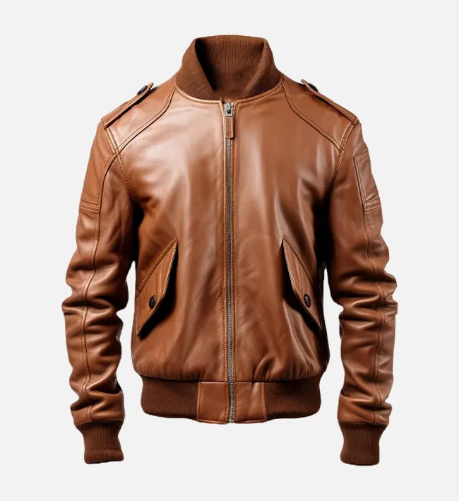 mens bomber brown leather jacket