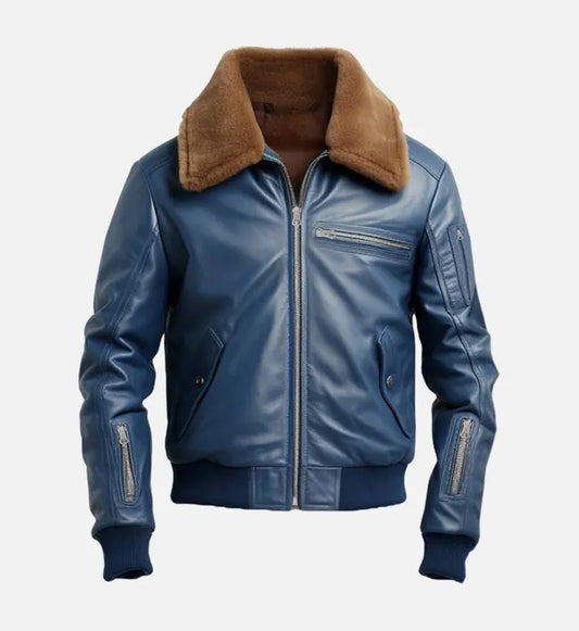 mens bomber jacket blue flight leather