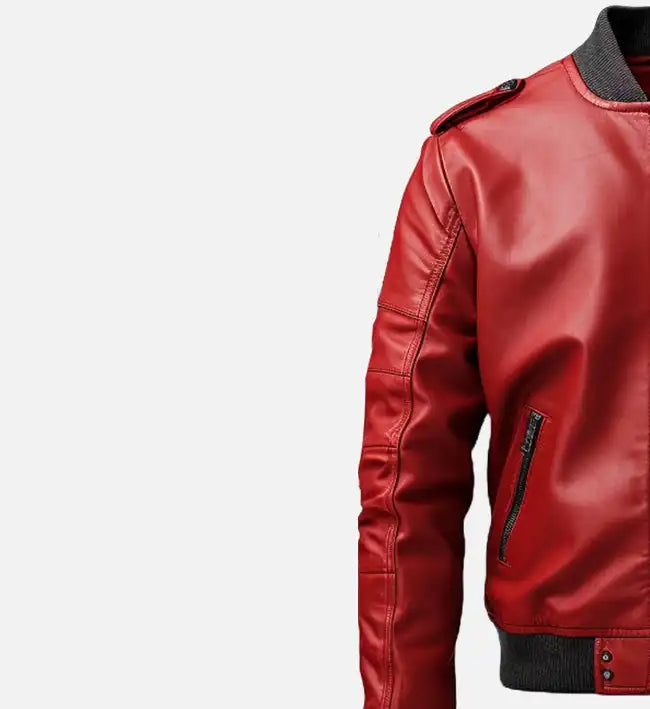 Men's Stylish Red Bomber Leather Jacket