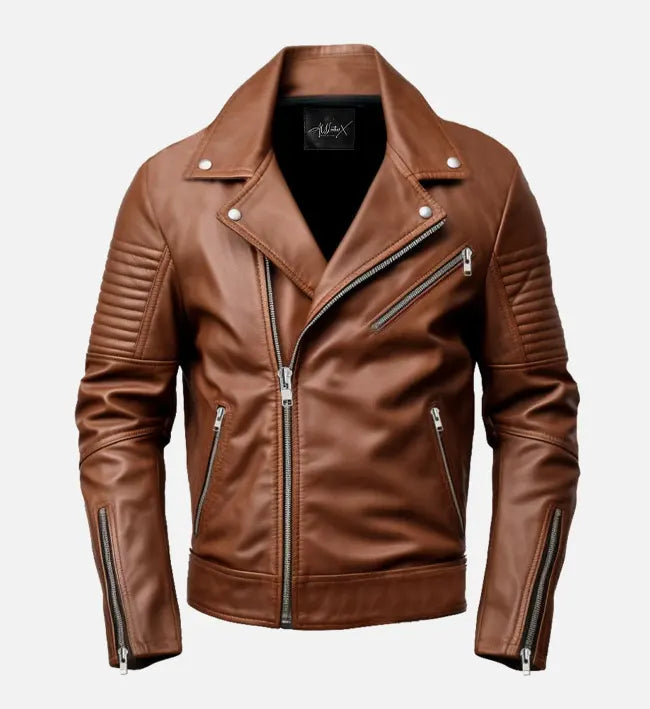 mensbrown biker leather jacket