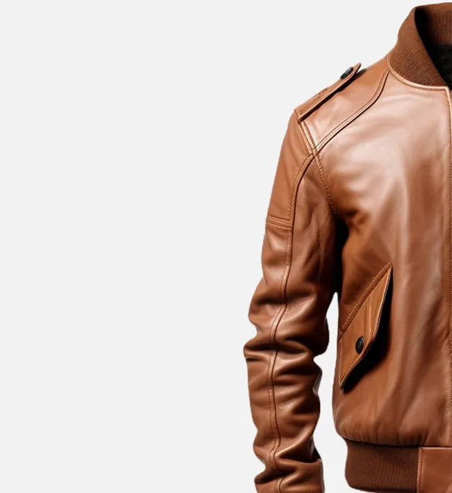 mens brown bomber leather jacket