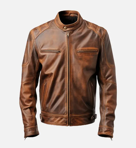 Men's Brown Distressed Cafe Racer Leather Jacket