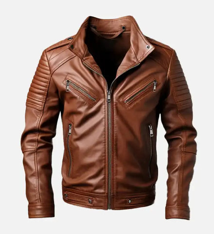 Men's Biker Brown Leather Jacket