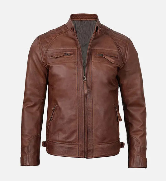 mens brown leather slim fit jacket