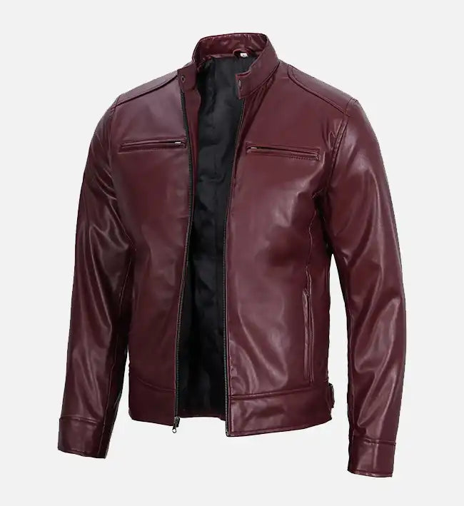 Men's Maroon Cafe Racer Leather Jacket