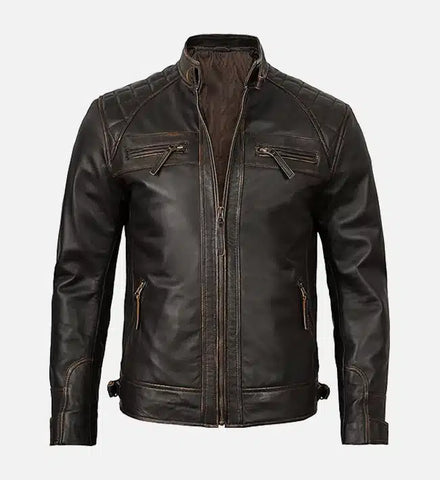 Men's Cafe Racer Distressed Brown Leather Jacket