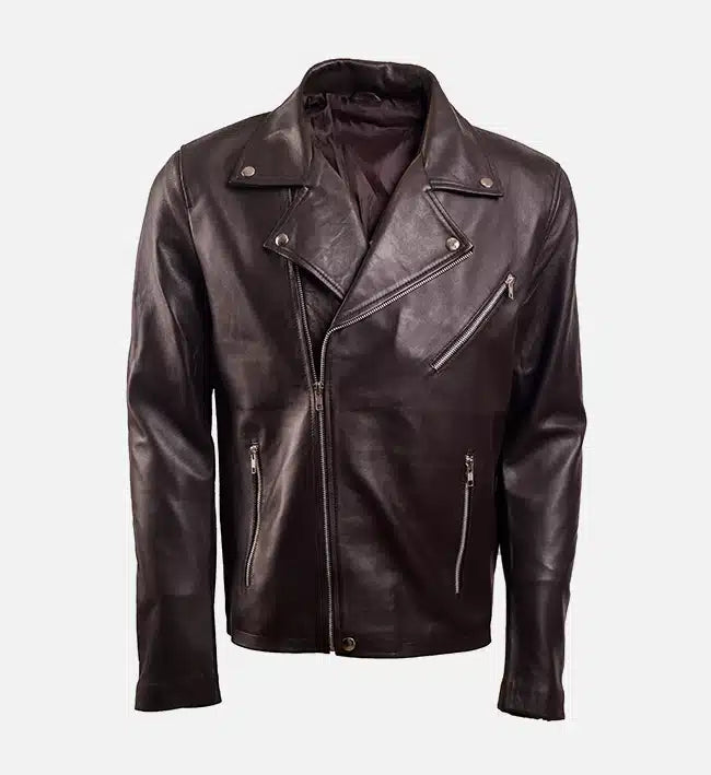 Men's Chocolate Brown Leather Biker jacket