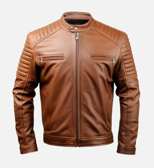 mens classic brown cafe racer leather jacket