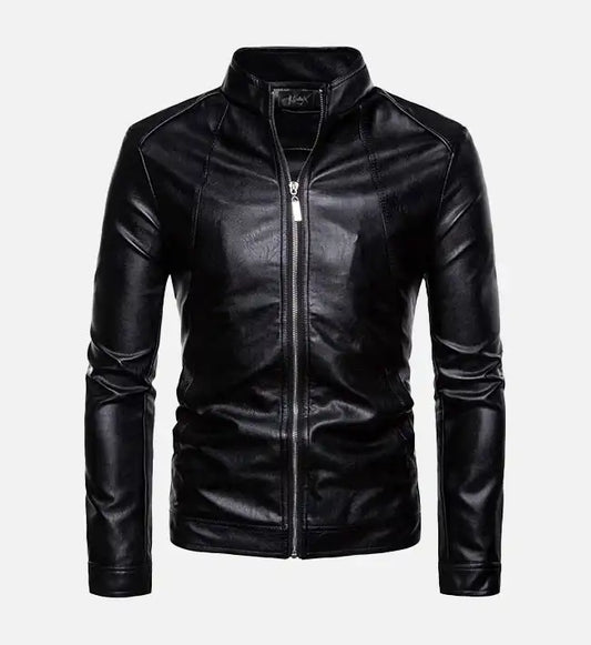 mens classic slim fit black leather jacket
