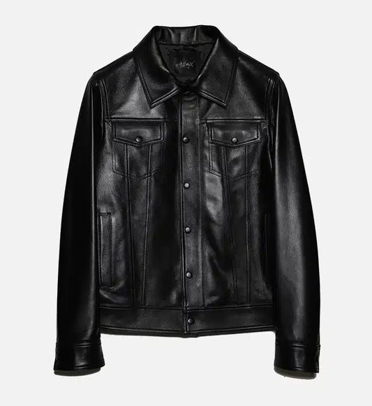 mens classic trucker black button jacket
