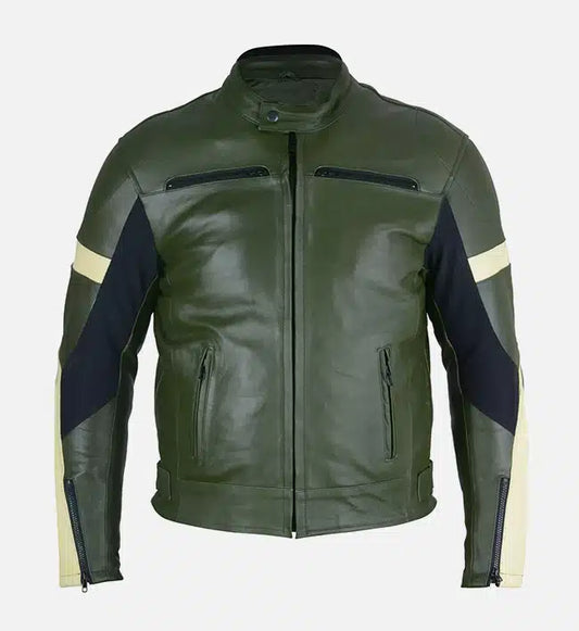 mens dark green leather motorcycle jacket
