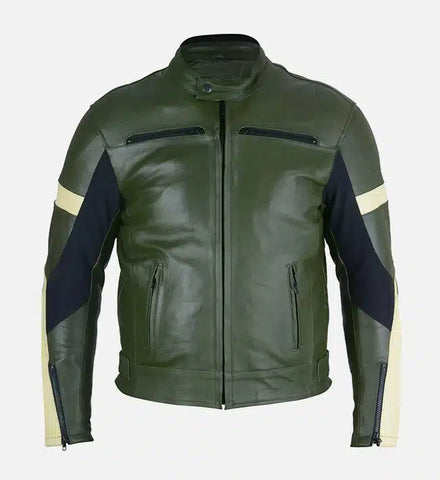 Men's Dark Green Leather Motorcycle Jacket