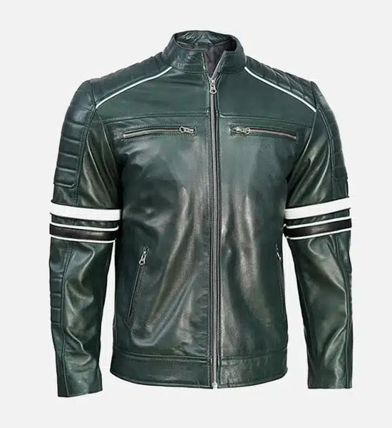 Men's Dark Green Motorcycle Leather Jacket - AU LeatherX