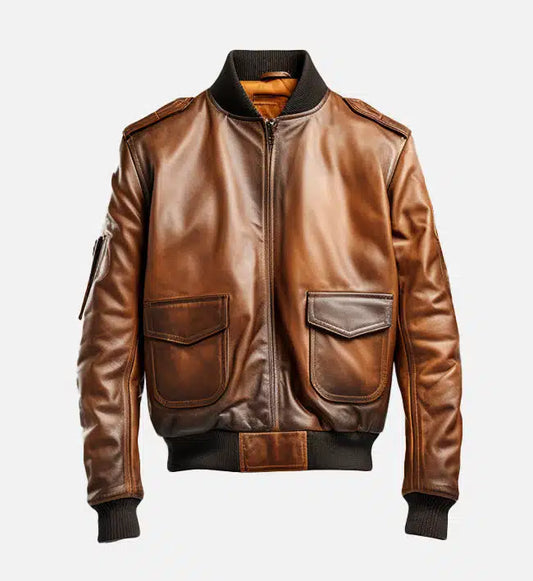 mens distressed brown bomber vintage leather jacket