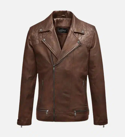 mens double breast tan biker leather jacket