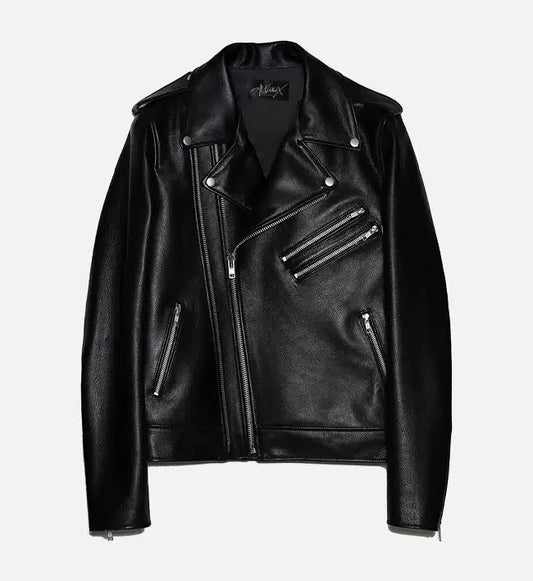 mens double zipper black biker jacket
