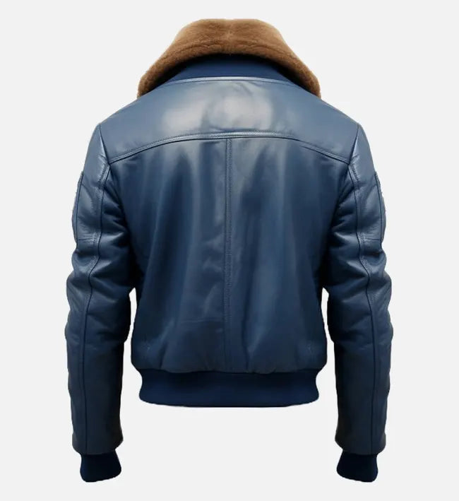 Men's Blue Flight Bomber Leather Jacket