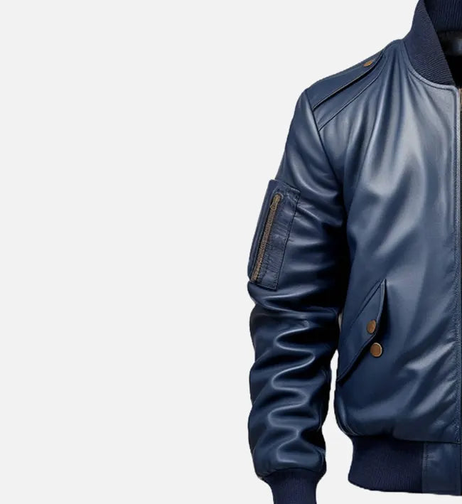 mens flight blue bomber leather jacket