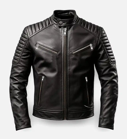 Men's Harvey Black Cafe Racer Leather Jacket