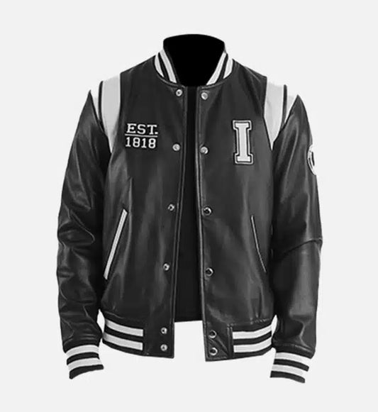 mens illinois black leather varsity jacket