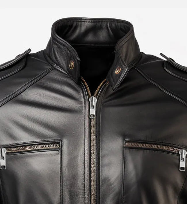 mens leather black biker jacket