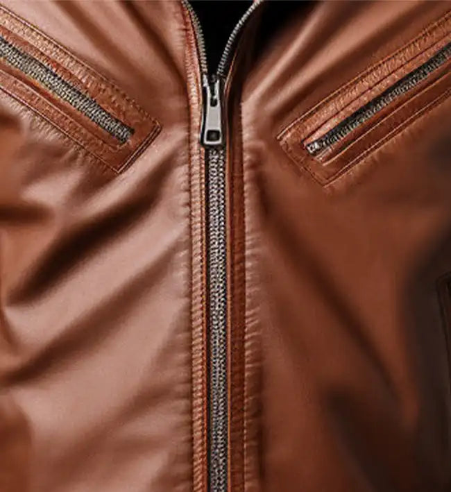 mens leather brown biker jacket