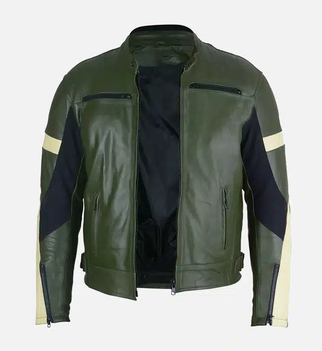 Men's Dark Green Leather Motorcycle Jacket