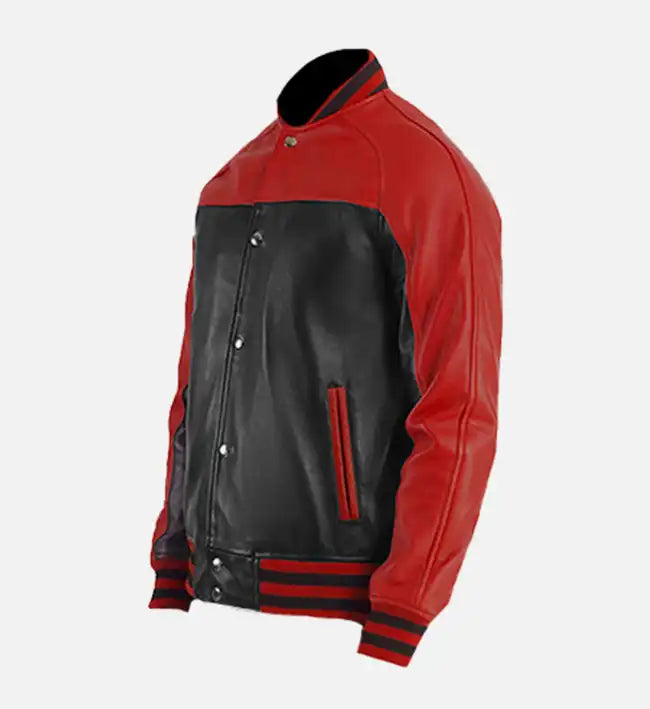 Men's Red & Black Leather Varsity Jacket