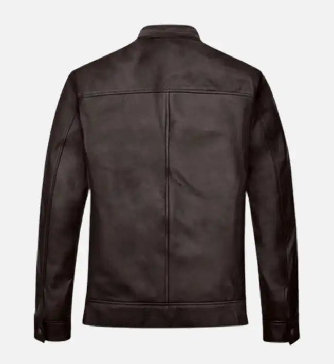 Men's Regular Fit Cafe Racer Brown Leather Jacket