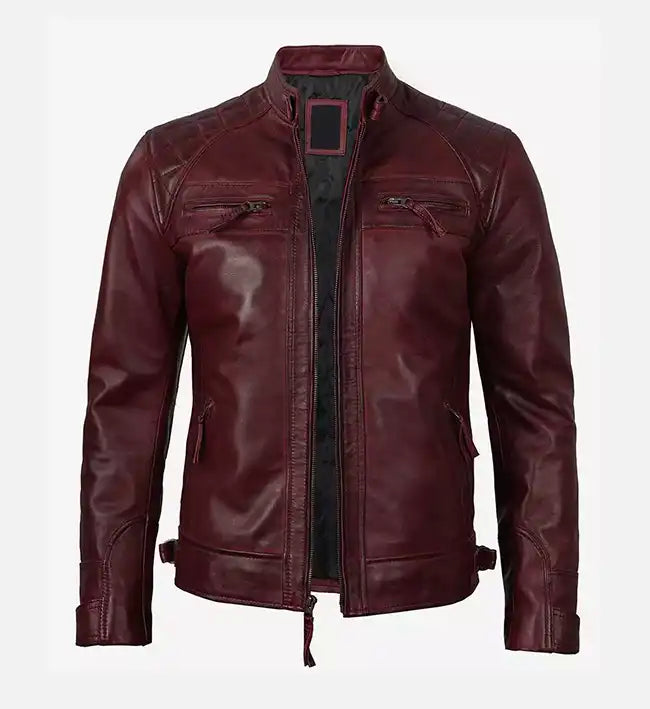 Men's Real Leather Maroon Biker Jacket