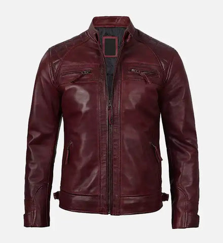 Men's Real Leather Maroon Biker Jacket