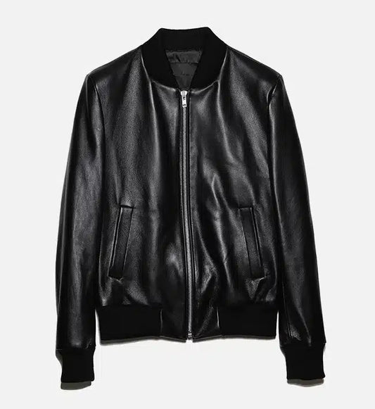 mens minimal black leather jumper jacket
