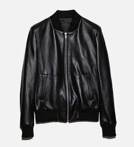 Men's Minimal Black Leather Jumper Jacket