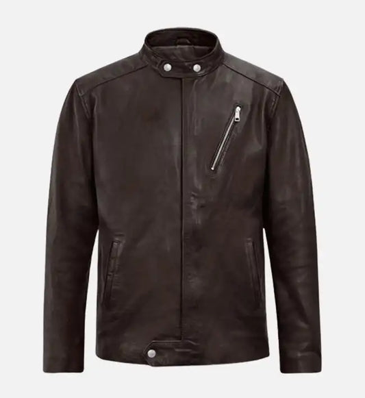 mens moto brown biker leather jacket