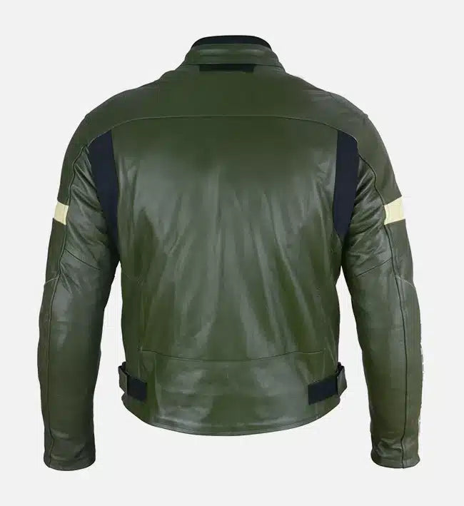 Mens green leather motorcycle jacket best sale