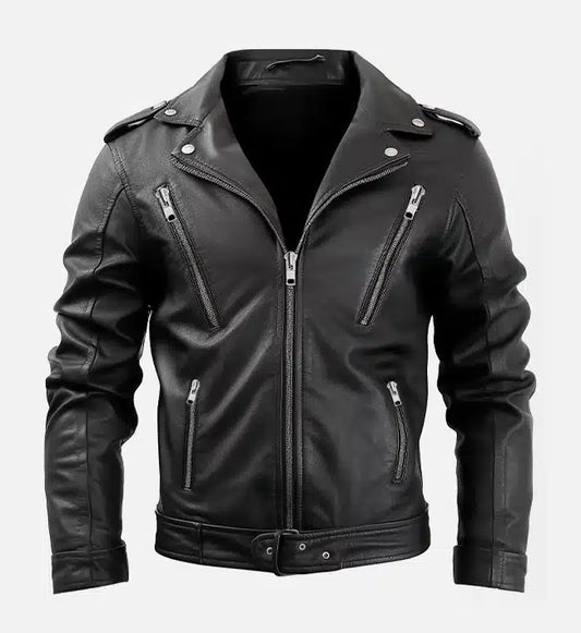 mens nifty black leather biker jacket