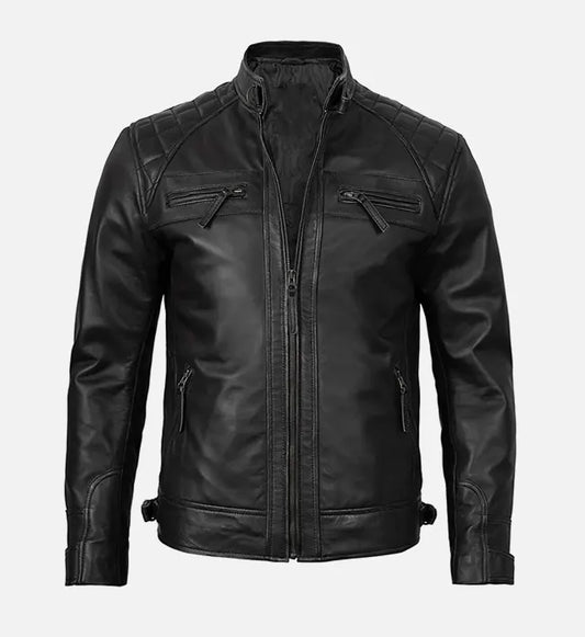 mens premium black cafe racer jacket
