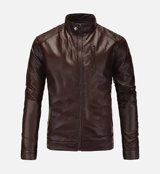 mens premium dark brown leather cafe racer jacket
