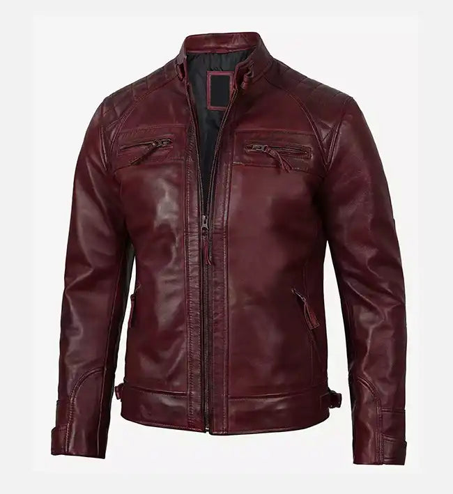 Men's Real Leather Maroon Biker Jacket