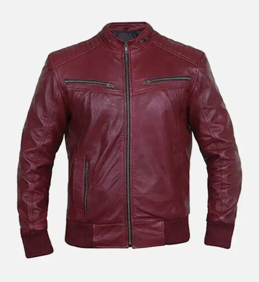 mens red leather bomber jacket
