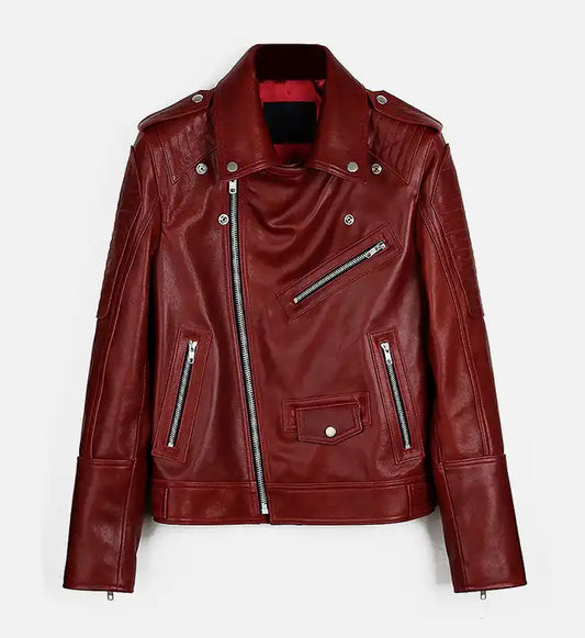 mens red runway biker leather jacket