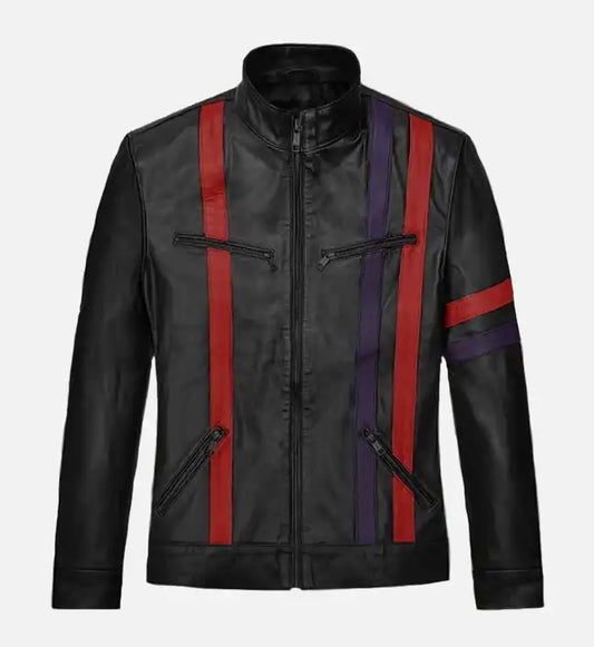 mens red striped leather jacket