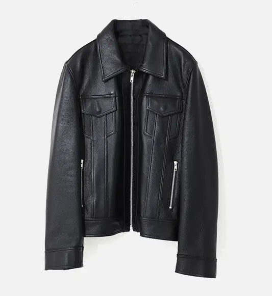 mens retro zip up side zipper leather jacket