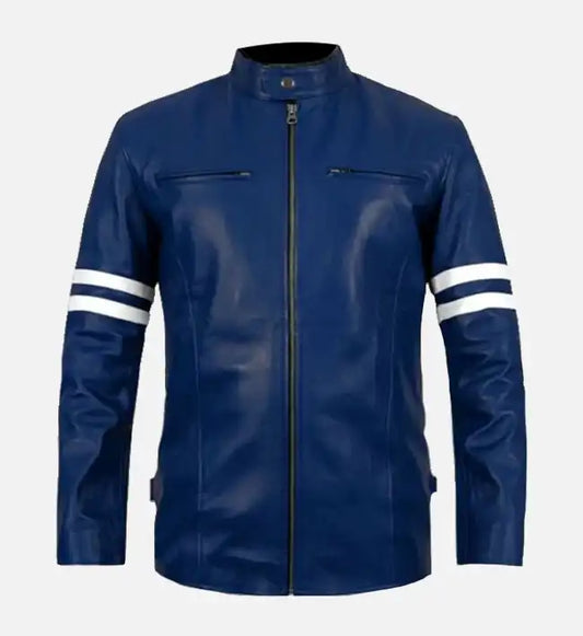 mens rich blue leather jacket