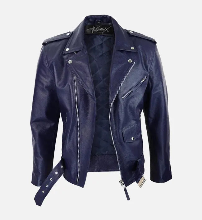 Men's Blue Runway Biker Leather Jacket